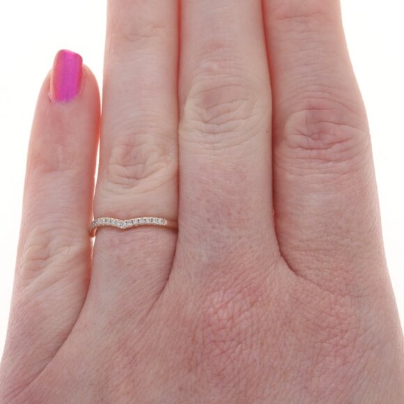 Rose Gold Diamond Contoured Enhancer Wedding Band - 14k Round .15ctw Guard Ring - Picture 2 of 6